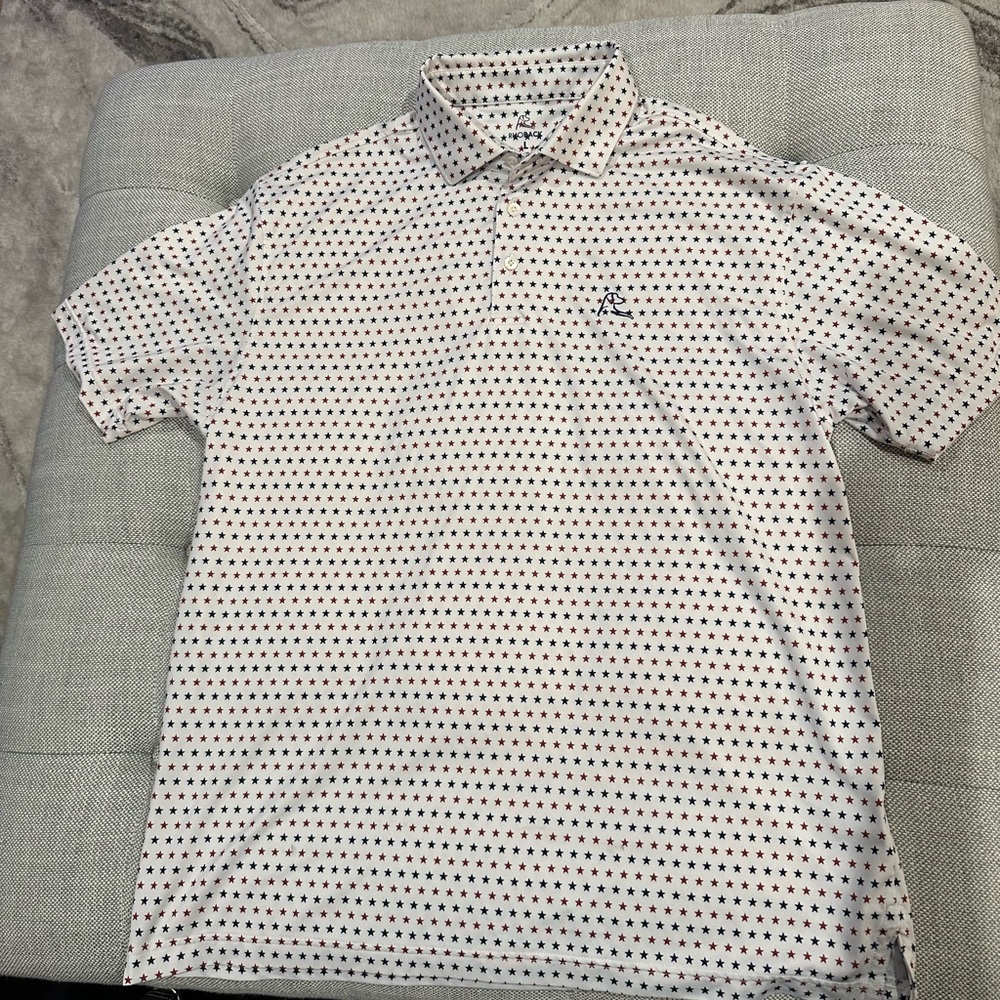 Men's Large Rhoback performance polo with red and blue stars